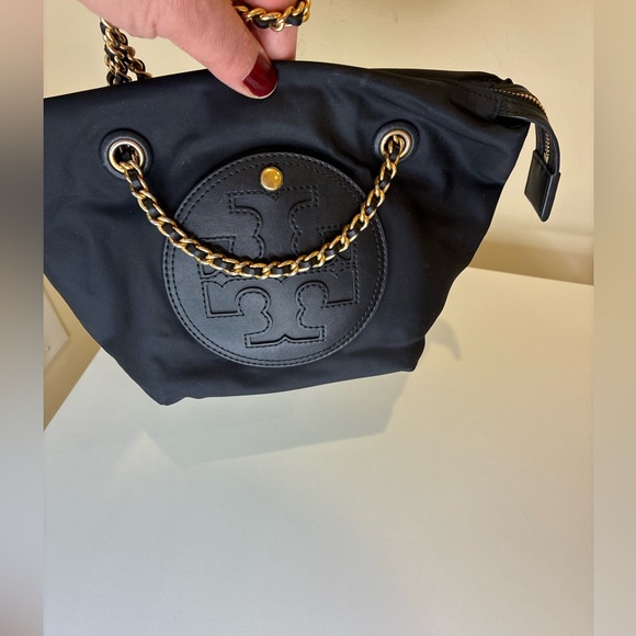 Tory Burch Small Ella Chain Crossbody Bag in black nylon. - Picture 10 of 11
